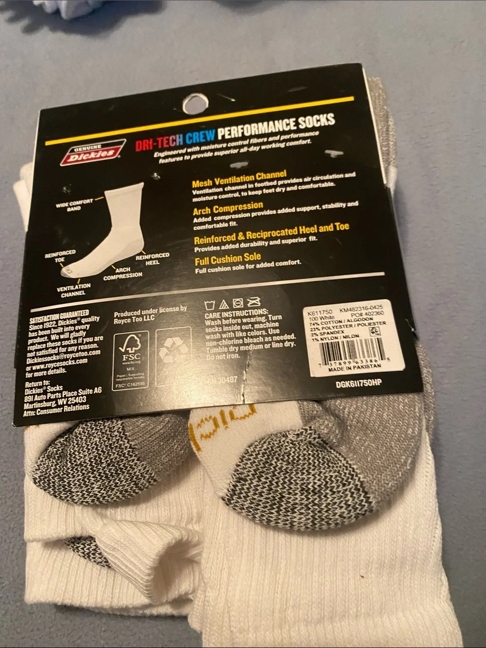Dickies White Dri-Tech Crew Athletic Work Socks - 5 Pack